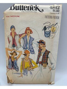 Butterick Misses Vest Bag Sewing Pattern Size 12 14 4842 Uncut Vintage Chic